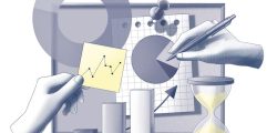 Hands working on business analytics Illustration